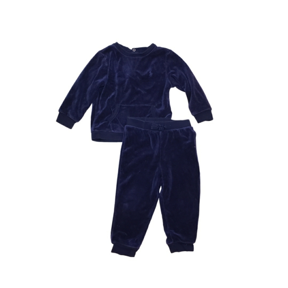 Ralph Lauren 18m Naby Blue Two Piece Velour Matching Track Suit Set